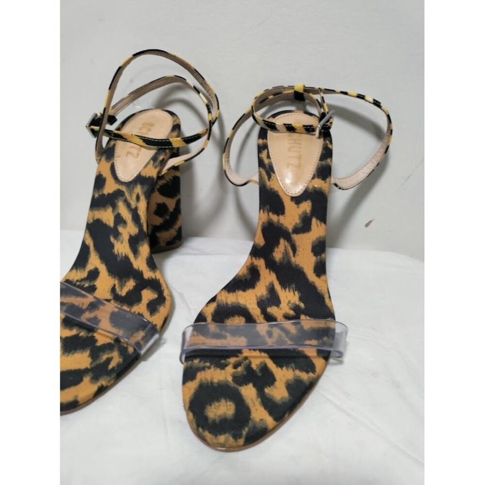 Schutz Leopard Print Stack Block Heel Strappy Pum… - image 5